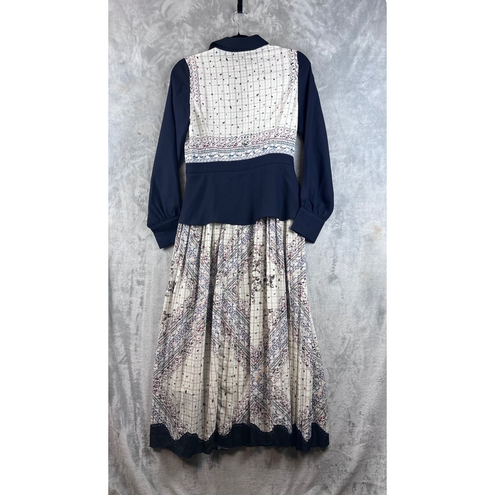NNA ENJOY Maxi Dress Small Boho Modest Navy Mixed Print Asymmetrical Peplum - Picture 8 of 11